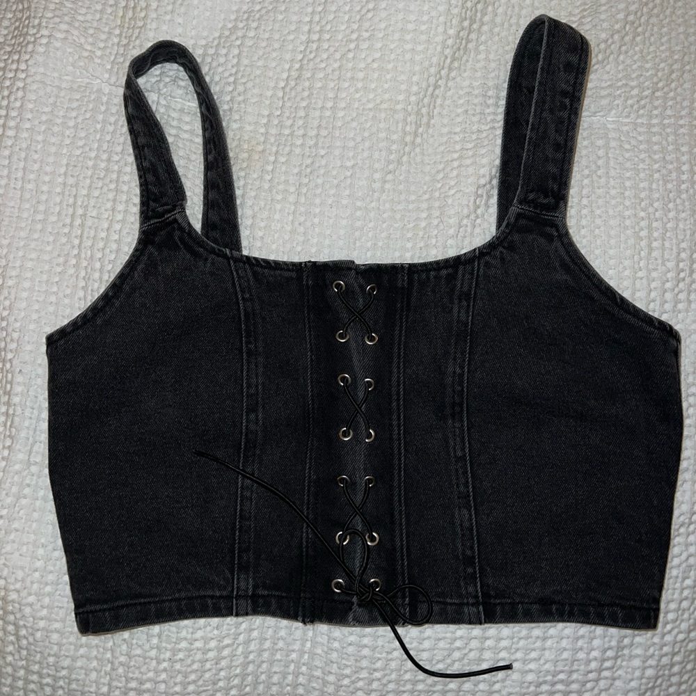Wild Fable Black Lace-Up Denim Tank Top